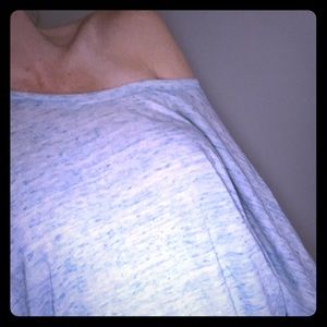 Off shoulder cotton, blue and white shirt